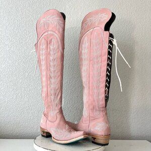 Lane LEXINGTON Over the Knee Womens Cowboy Boots 8 Pink Western Cowgirl Lace Up